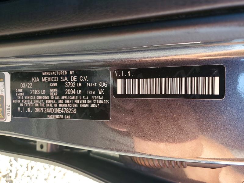 Aukcja sprzedaży 2022 Kia Forte, vin: 3KPF24AD1NE478259, numer aukcji: 54004816