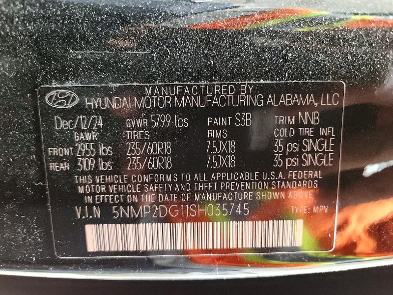 53898766 :رقم المزاد ، 5NMP2DG11SH035745 vin ، 2025 Hyundai Santa Fe مزاد بيع