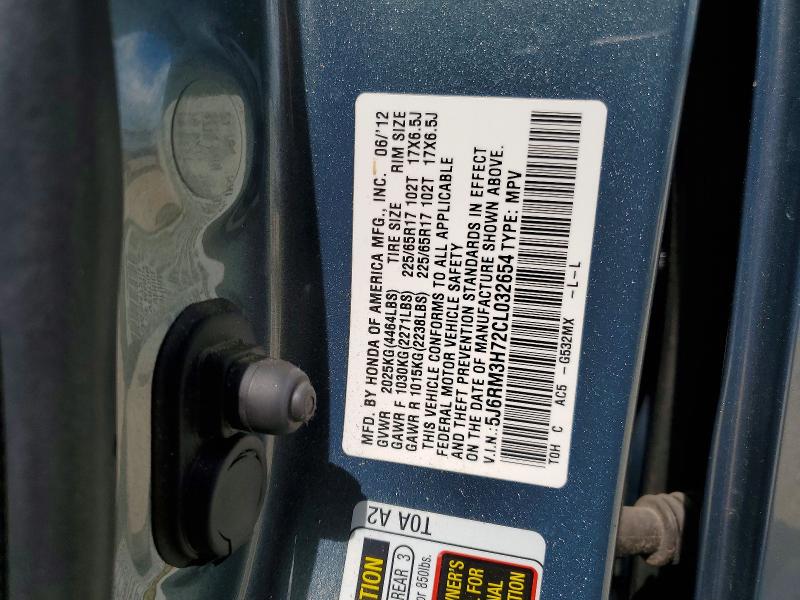 2012 Honda Cr-v მანქანა იყიდება აუქციონზე, vin: 5J6RM3H72CL032654, აუქციონის ნომერი: 55050756