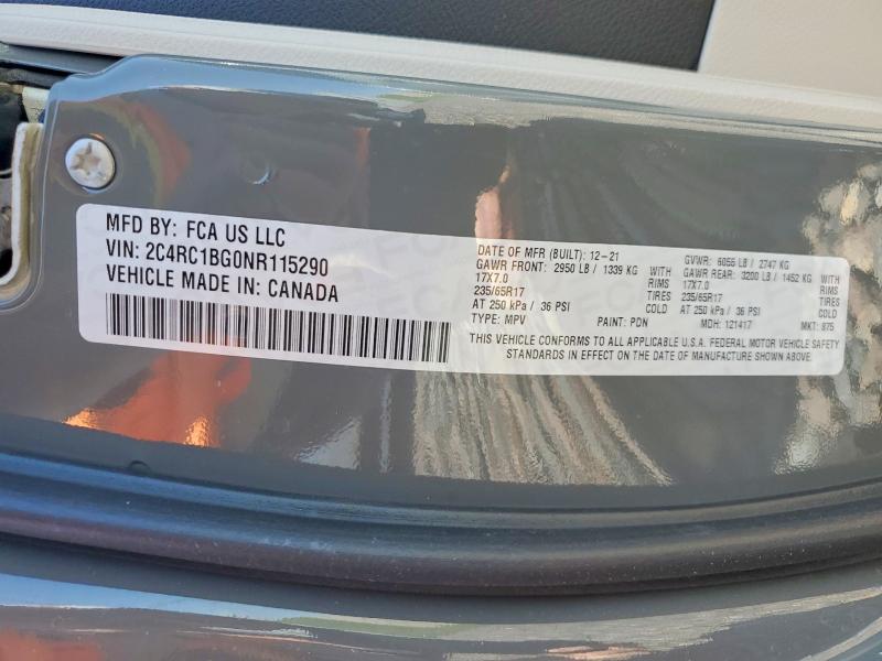 Aukcja sprzedaży 2022 Chrysler Pacifica, vin: 2C4RC1BG0NR115290, numer aukcji: 52412546
