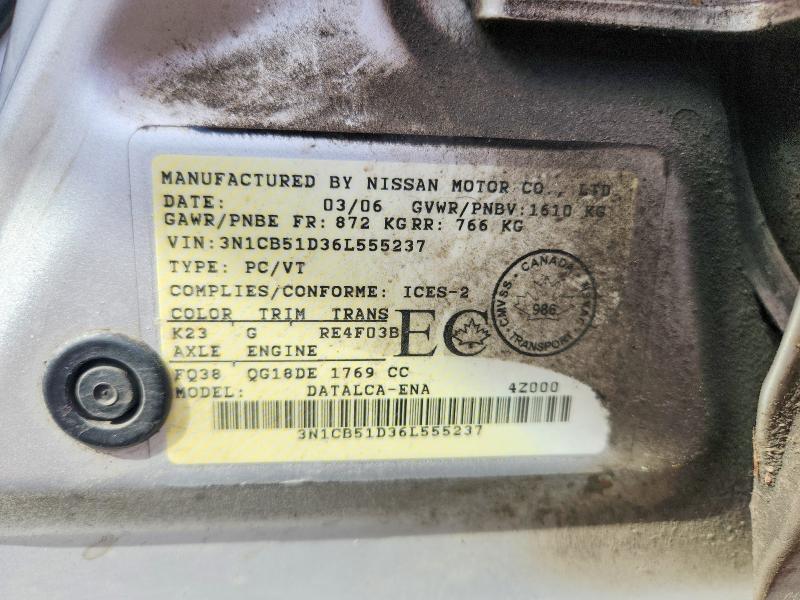 Продаж на аукціоні авто 2006 Nissan Sentra, vin: 3N1CB51D36L555237, номер лоту: 53420236