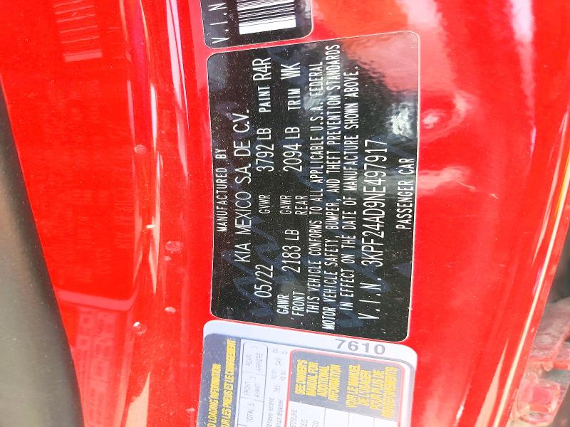 52043946 :رقم المزاد ، 3KPF24AD9NE497917 vin ، 2022 Kia Forte مزاد بيع