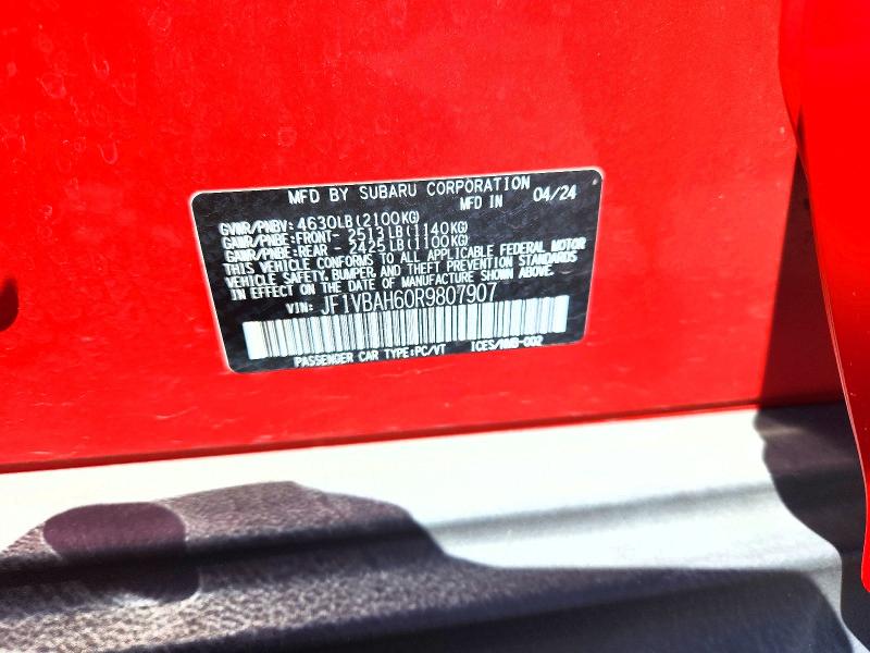 52025626 :رقم المزاد ، JF1VBAH60R9807907 vin ، 2024 Subaru Wrx مزاد بيع