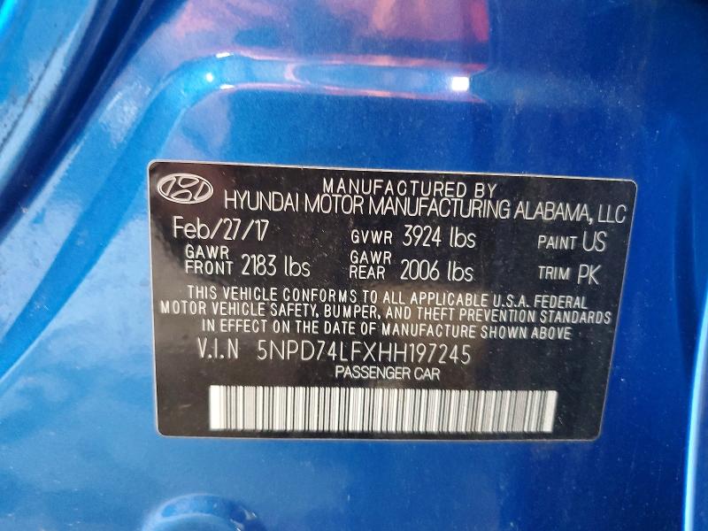 2017 Hyundai Elantra მანქანა იყიდება აუქციონზე, vin: 5NPD74LFXHH197245, აუქციონის ნომერი: 52055486
