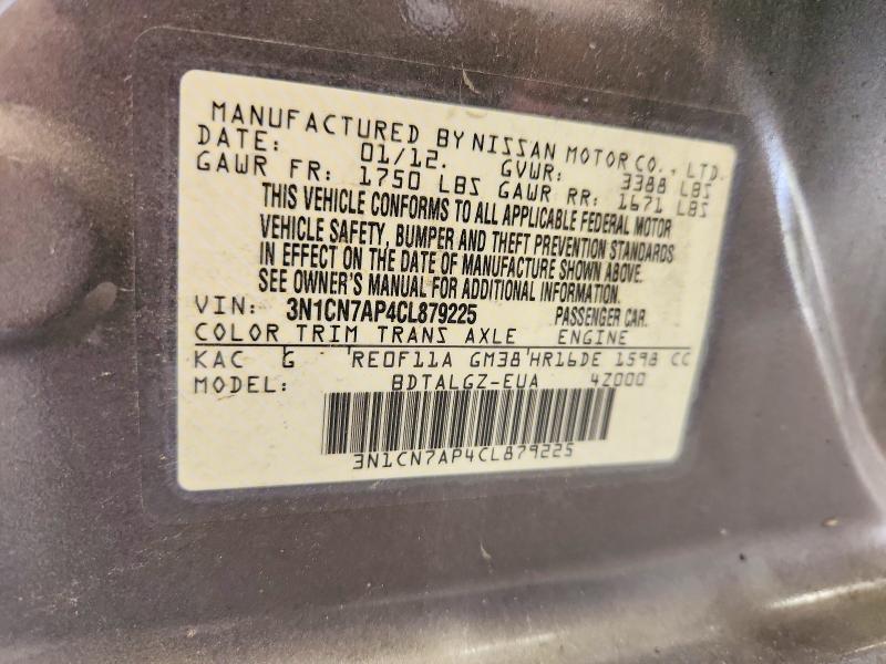 54018176 :رقم المزاد ، 3N1CN7AP4CL879225 vin ، 2012 Nissan Versa مزاد بيع