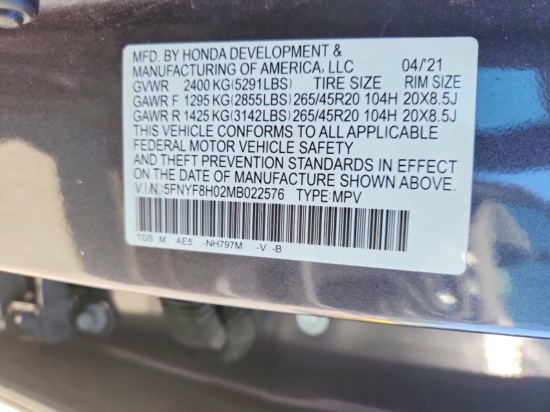 Продаж на аукціоні авто 2021 Honda Passport, vin: 5FNYF8H02MB022576, номер лоту: 52566966