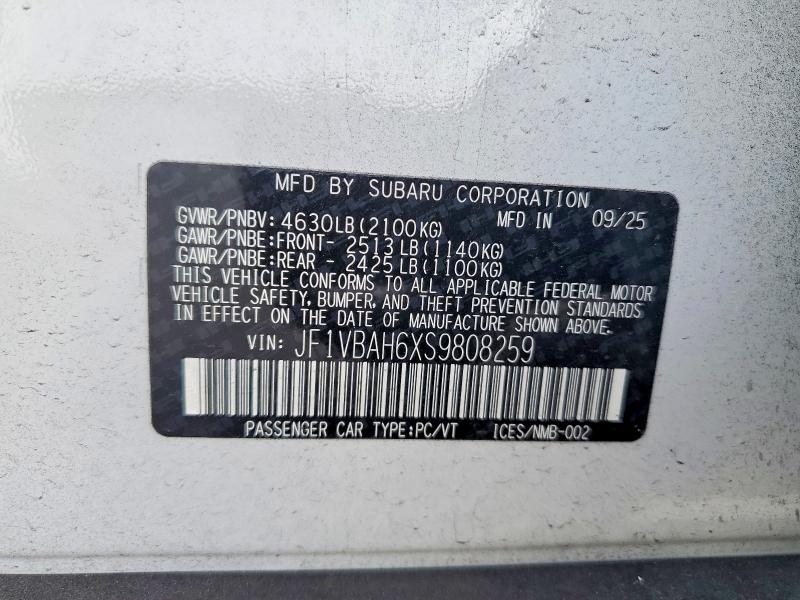 Aukcja sprzedaży 2025 Subaru Wrx, vin: JF1VBAH6XS9808259, numer aukcji: 53259976