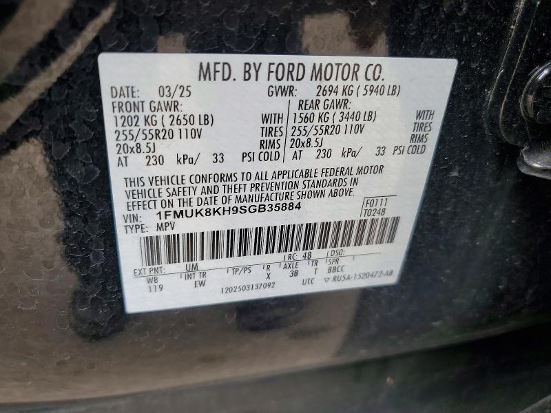 2025 Ford Explorer მანქანა იყიდება აუქციონზე, vin: 1FMUK8KH9SGB35884, აუქციონის ნომერი: 54085926