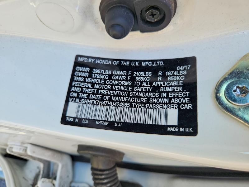 Продажа на аукционе авто 2017 Honda Civic, vin: SHHFK7H47HU424985, номер лота: 54156866