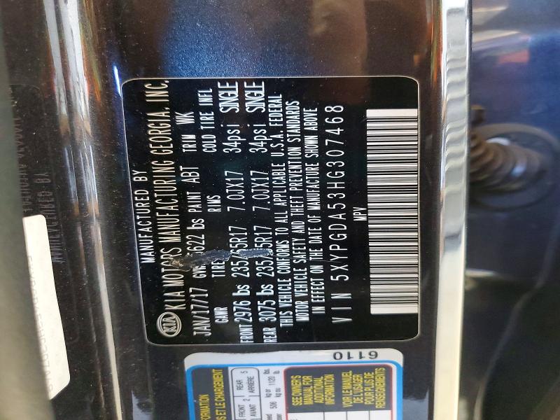 53430176 :رقم المزاد ، 5XYPGDA53HG307468 vin ، 2017 Kia Sorento مزاد بيع