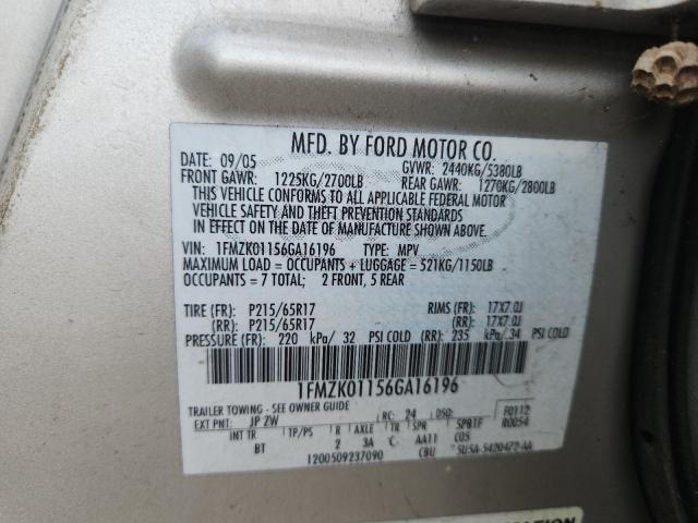 2006 Ford Freestyle მანქანა იყიდება აუქციონზე, vin: 1FMZK01156GA16196, აუქციონის ნომერი: 54884996
