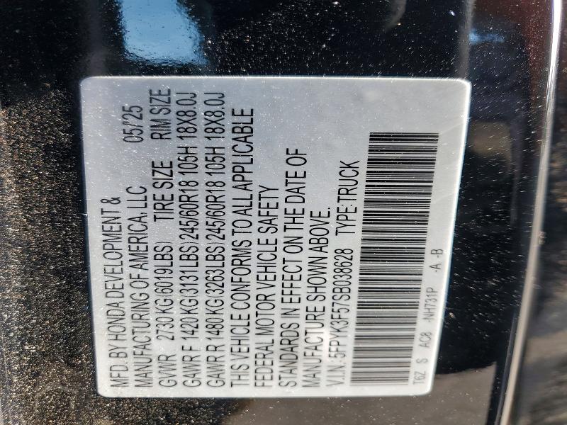 54400706 :رقم المزاد ، 5FPYK3F57SB038628 vin ، 2025 Honda Ridgeline مزاد بيع
