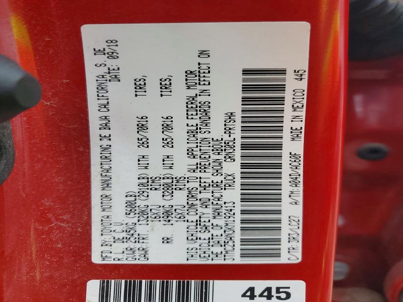 53350596 :رقم المزاد ، 3TMCZ5AN3KM192413 vin ، 2019 Toyota Tacoma مزاد بيع