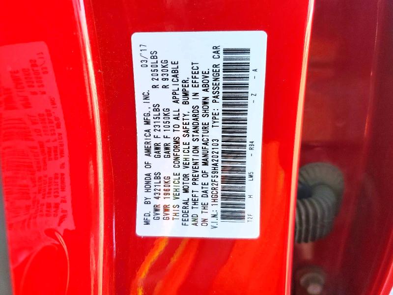 Aukcja sprzedaży 2017 Honda Accord, vin: 1HGCR2F59HA202103, numer aukcji: 53328236