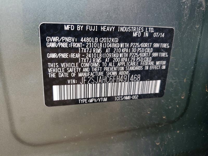 2015 Subaru Forester მანქანა იყიდება აუქციონზე, vin: JF2SJAHC6FH491468, აუქციონის ნომერი: 52372216