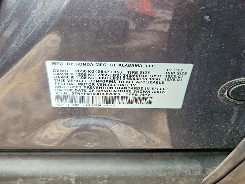 Aukcja sprzedaży 2017 Honda Pilot, vin: 5FNYF6H50HB059065, numer aukcji: 54518556