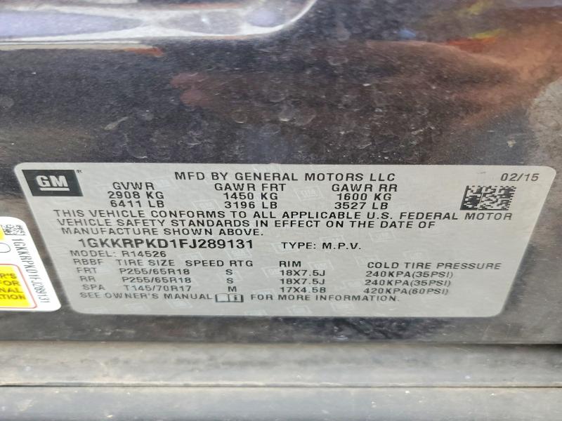 54688296 :رقم المزاد ، 1GKKRPKD1FJ289131 vin ، 2015 Gmc Acadia مزاد بيع