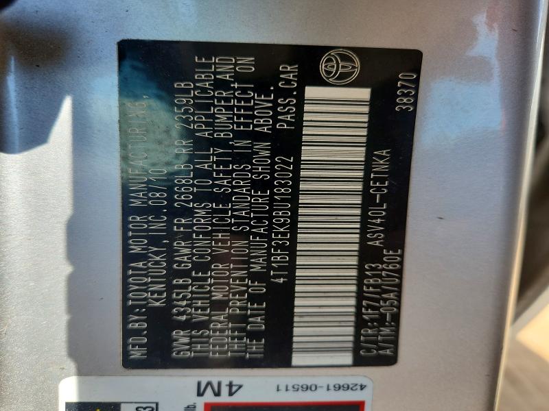53410146 :رقم المزاد ، 4T1BF3EK9BU183022 vin ، 2011 Toyota Camry مزاد بيع