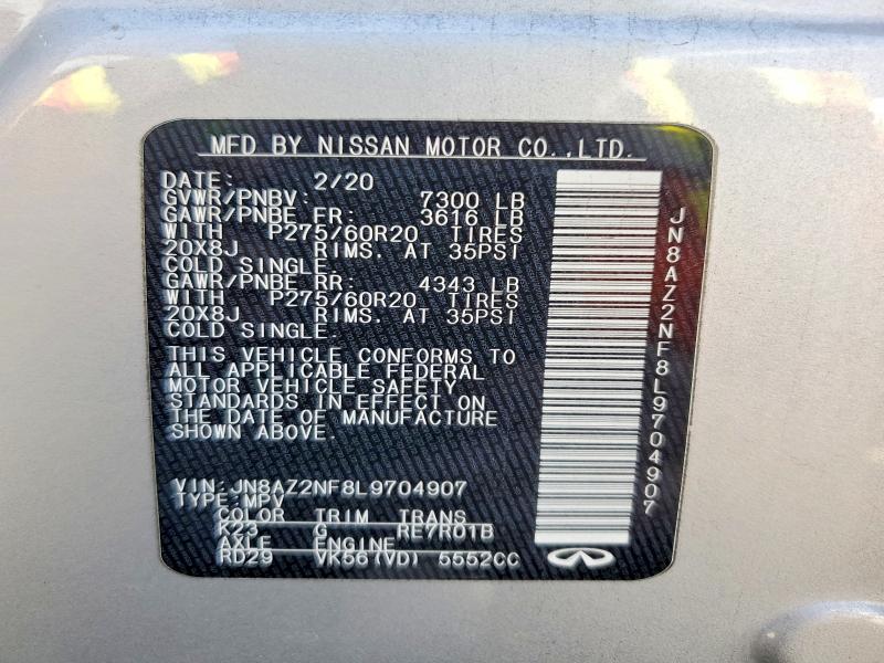 53141786 :رقم المزاد ، JN8AZ2NF8L9704907 vin ، 2020 Infiniti Qx80 مزاد بيع