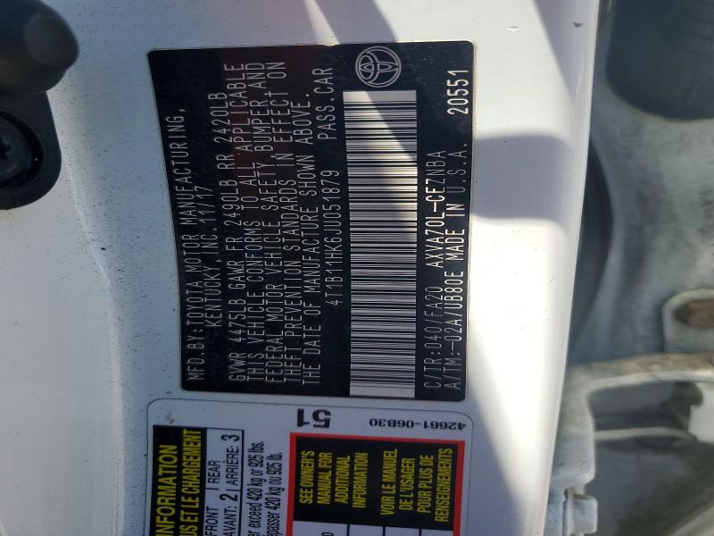 Продаж на аукціоні авто 2018 Toyota Camry, vin: 4T1B11HK6JU051879, номер лоту: 53801126