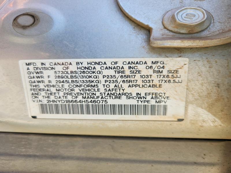 2004 Acura Mdx მანქანა იყიდება აუქციონზე, vin: 2HNYD18664H546075, აუქციონის ნომერი: 54465976