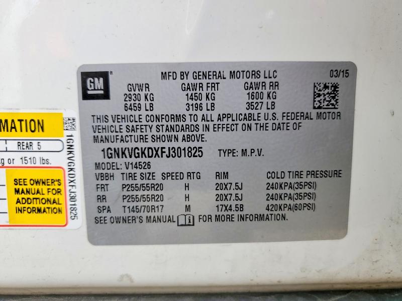 2015 Chevrolet Traverse მანქანა იყიდება აუქციონზე, vin: 1GNKVGKDXFJ301825, აუქციონის ნომერი: 54330986