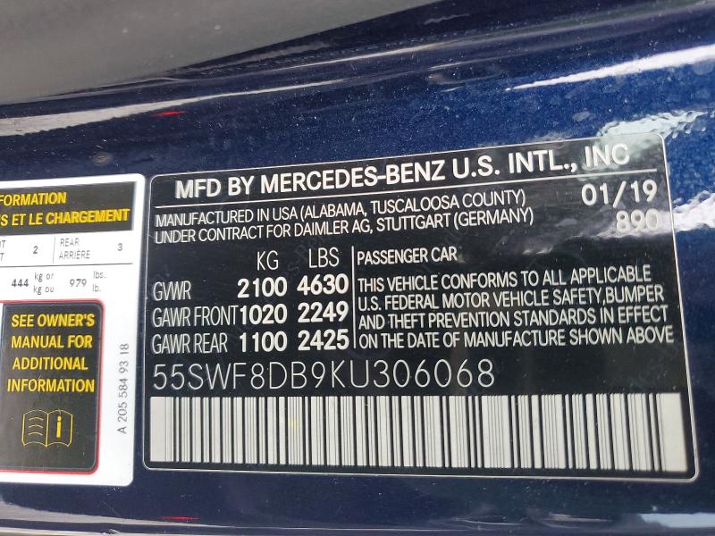 Продажа на аукционе авто 2019 Mercedes-benz C, vin: 55SWF8DB9KU306068, номер лота: 52426066
