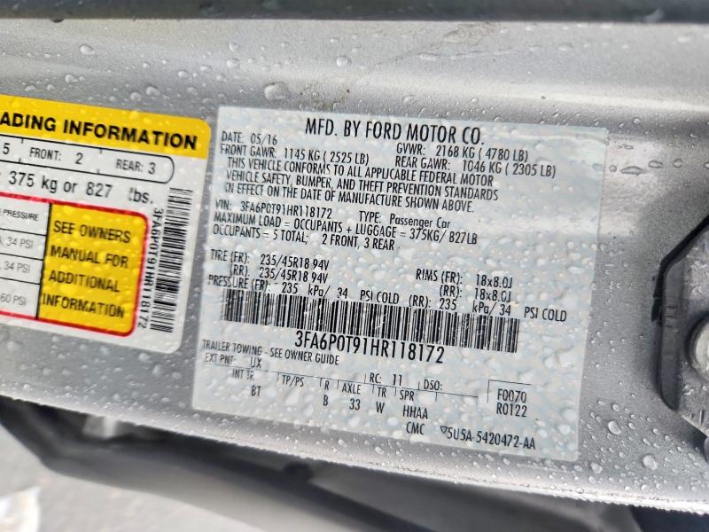 2017 Ford Fusion მანქანა იყიდება აუქციონზე, vin: 3FA6P0T91HR118172, აუქციონის ნომერი: 53141306
