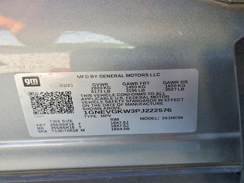 52061386 :رقم المزاد ، 1GNEVGKW3PJ222576 vin ، 2023 Chevrolet Traverse مزاد بيع