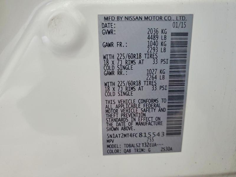 Продажа на аукционе авто 2015 Nissan Rogue, vin: 5N1AT2MT4FC815543, номер лота: 54709076