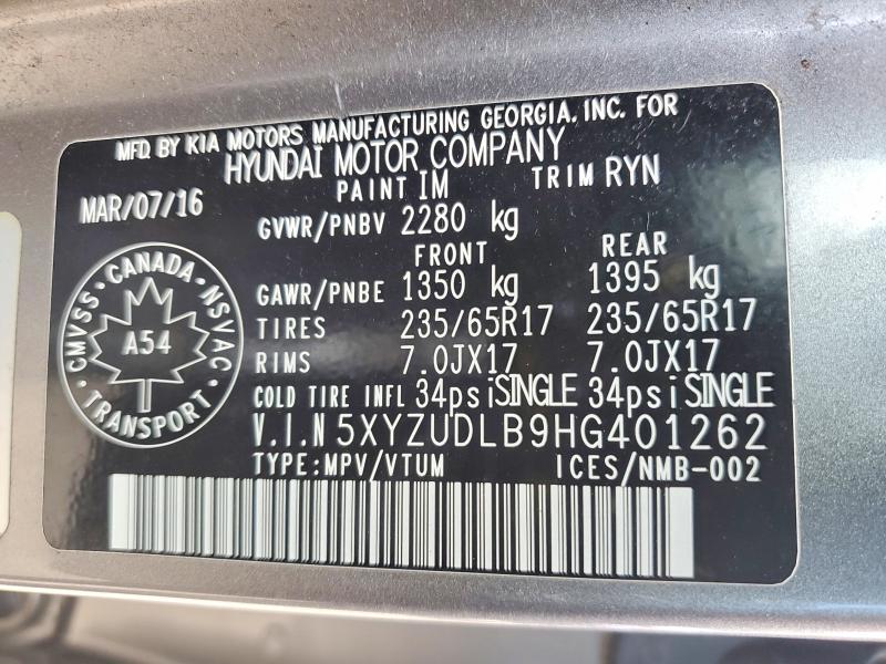 Aukcja sprzedaży 2017 Hyundai Santa Fe Sport, vin: 5XYZUDLB9HG401262, numer aukcji: 51436796