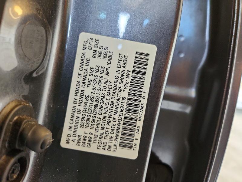 52001666 :رقم المزاد ، 2HKRM4H33EH697109 vin ، 2014 Honda Cr-v مزاد بيع