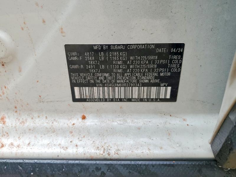 54418076 :رقم المزاد ، 4S4GUHM60R3790343 vin ، 2024 Subaru Crosstrek مزاد بيع