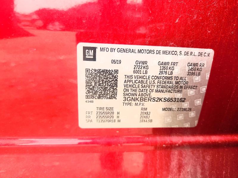 2019 Chevrolet Blazer მანქანა იყიდება აუქციონზე, vin: 3GNKBERS2KS653162, აუქციონის ნომერი: 52541356