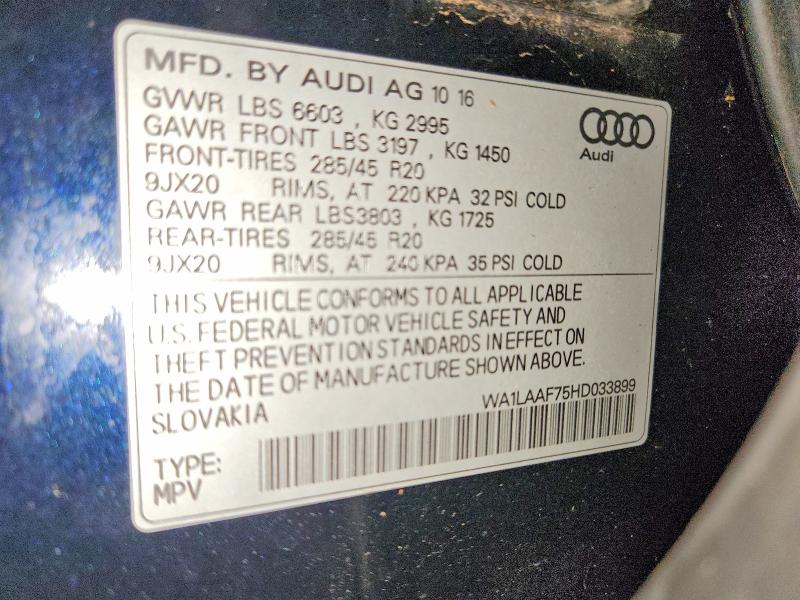 55032976 :رقم المزاد ، WA1LAAF75HD033899 vin ، 2017 Audi Q7 مزاد بيع