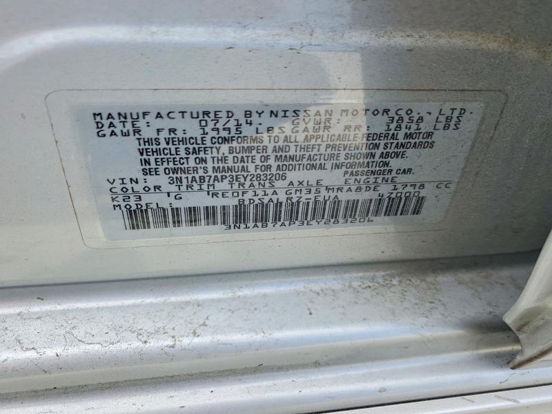 2014 Nissan Sentra მანქანა იყიდება აუქციონზე, vin: 3N1AB7AP3EY283206, აუქციონის ნომერი: 52317596
