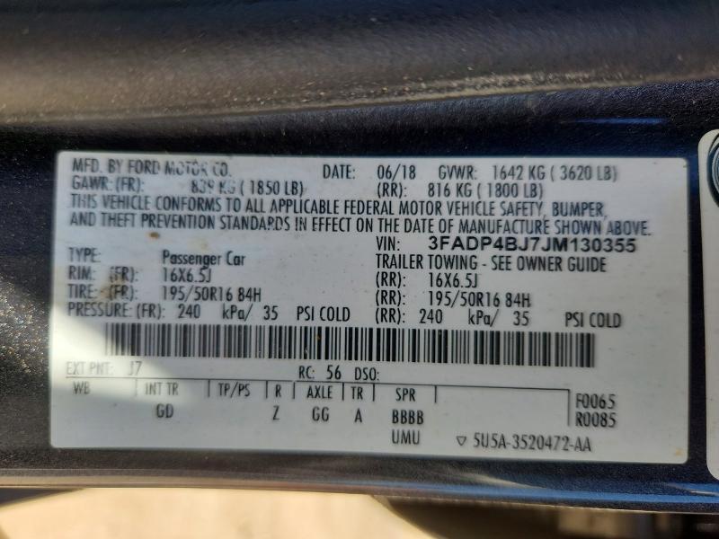 52575366 :رقم المزاد ، 3FADP4BJ7JM130355 vin ، 2018 Ford Fiesta مزاد بيع