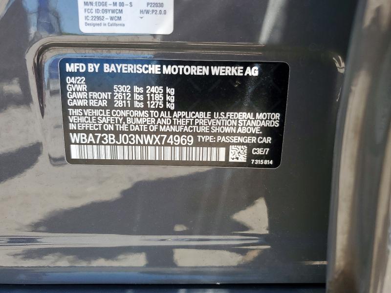 Aukcja sprzedaży 2022 Bmw 540, vin: WBA73BJ03NWX74969, numer aukcji: 54952986