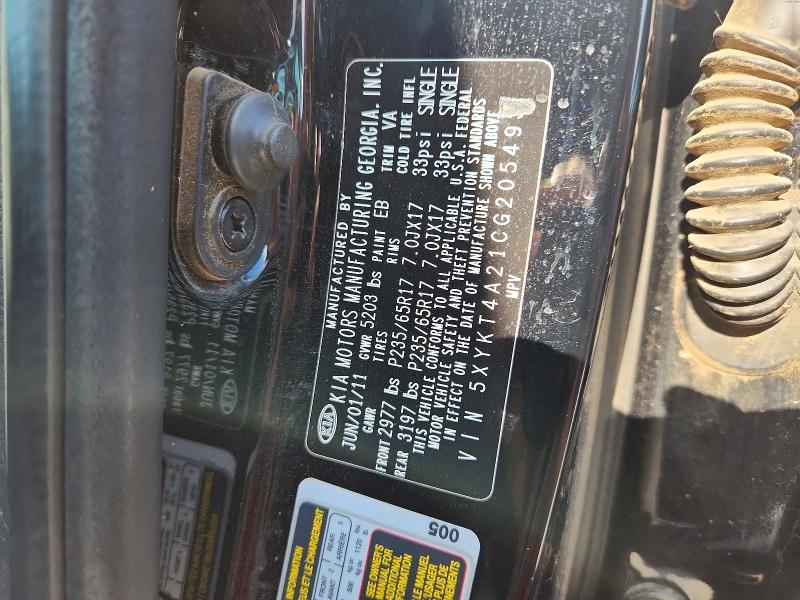 Продаж на аукціоні авто 2012 Kia Sorento, vin: 5XYKT4A21CG205493, номер лоту: 52089766