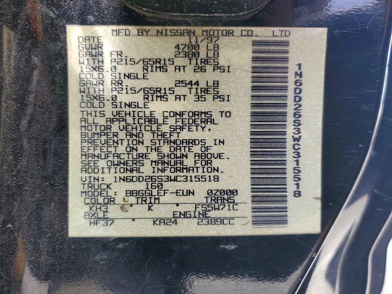 54779236 :رقم المزاد ، 1N6DD26S3WC315518 vin ، 1998 Nissan Frontier مزاد بيع
