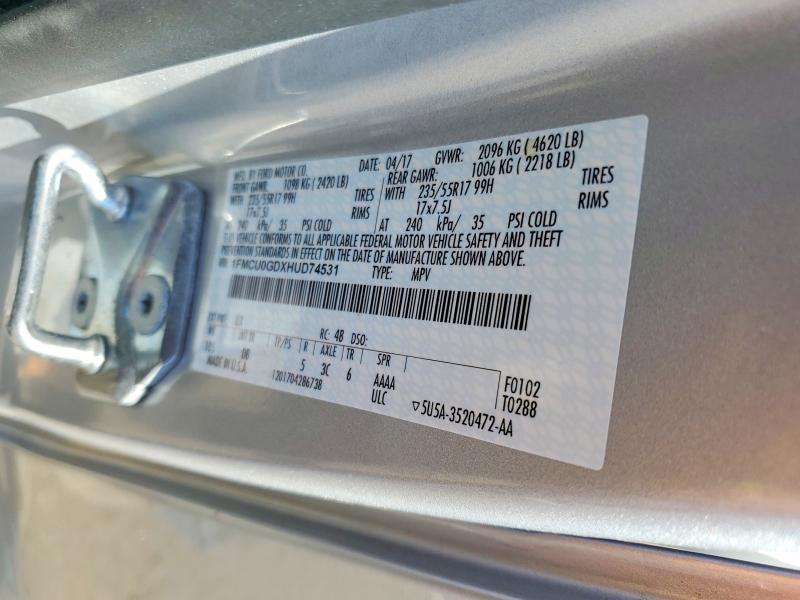 53367096 :رقم المزاد ، 1FMCU0GDXHUD74531 vin ، 2017 Ford Escape مزاد بيع