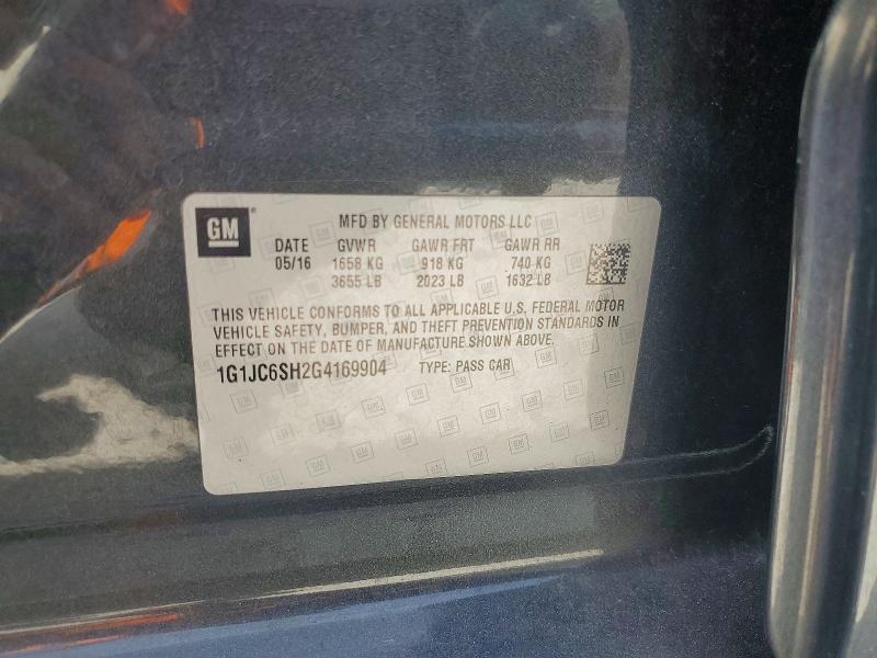 54065286 :رقم المزاد ، 1G1JC6SH2G4169904 vin ، 2016 Chevrolet Sonic مزاد بيع