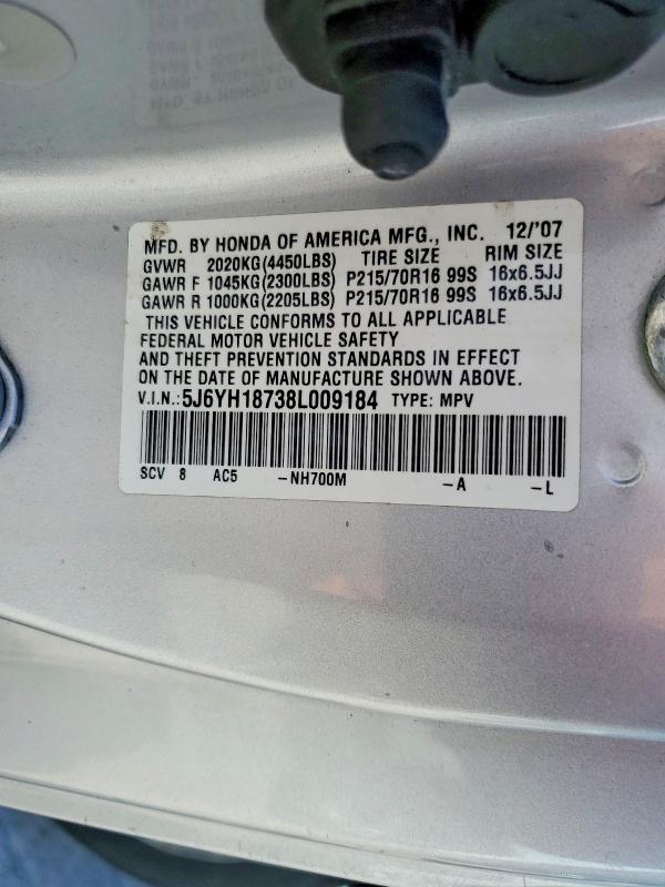 2008 Honda Element მანქანა იყიდება აუქციონზე, vin: 5J6YH18738L009184, აუქციონის ნომერი: 55393846