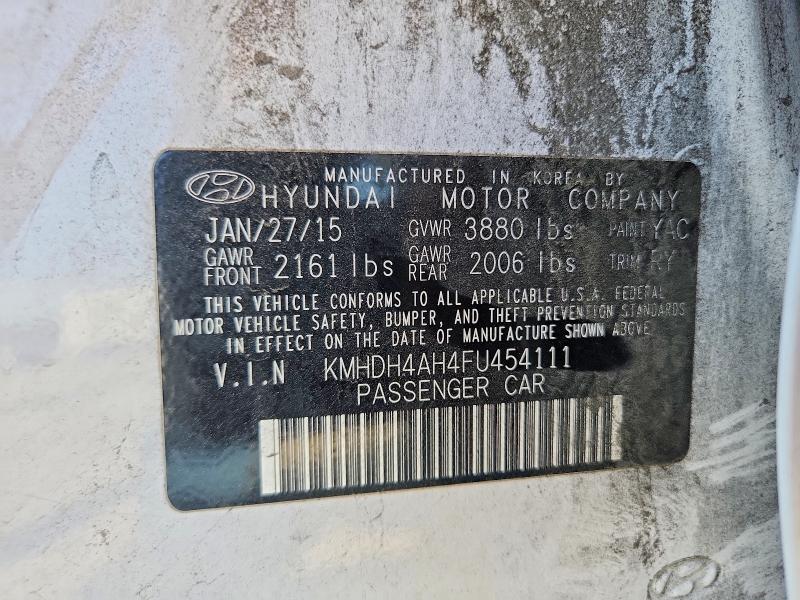 2015 Hyundai Elantra მანქანა იყიდება აუქციონზე, vin: KMHDH4AH4FU454111, აუქციონის ნომერი: 52971636