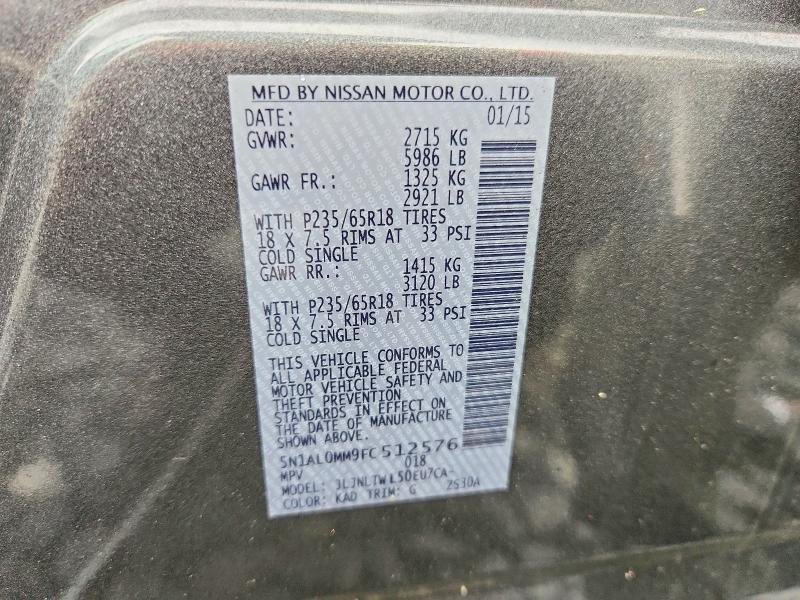 Aukcja sprzedaży 2015 Infiniti Qx60, vin: 5N1AL0MM9FC512576, numer aukcji: 54167726