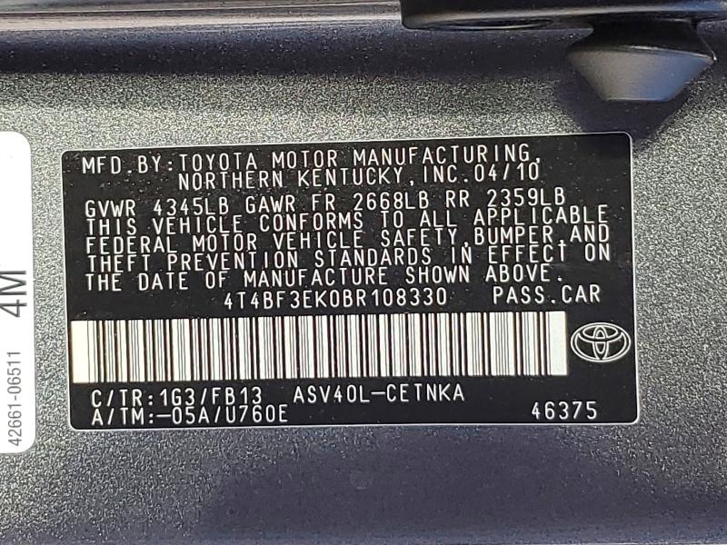 Aukcja sprzedaży 2011 Toyota Camry, vin: 4T4BF3EK0BR108330, numer aukcji: 54336796
