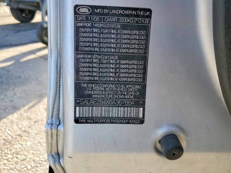 Продаж на аукціоні авто 2006 Land Rover Lr3, vin: SALAE254X6A367884, номер лоту: 53324296