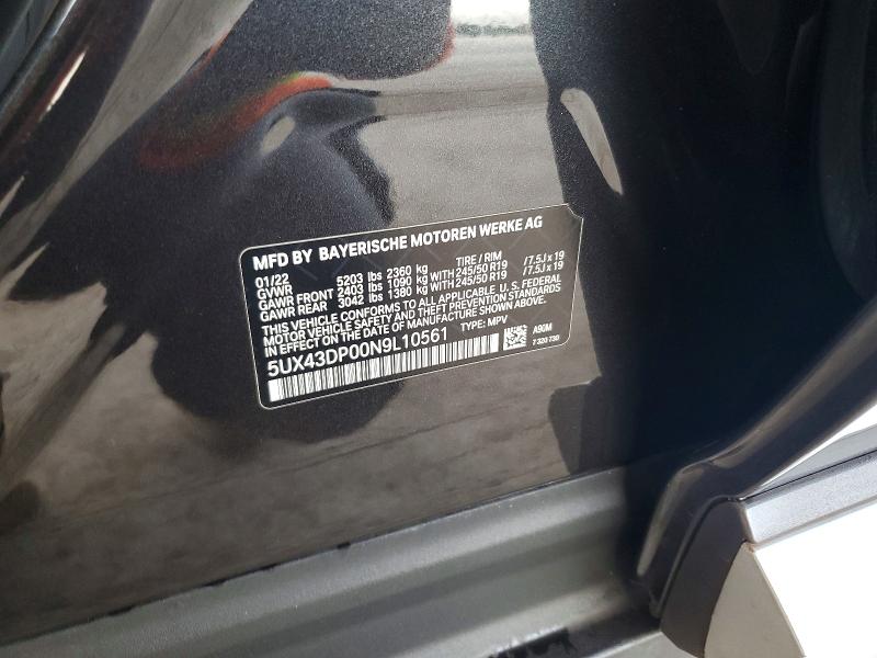 54682746 :رقم المزاد ، 5UX43DP00N9L10561 vin ، 2022 Bmw X3 مزاد بيع