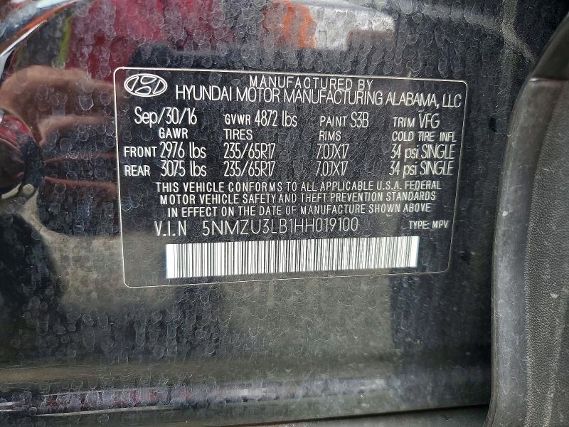 2017 Hyundai Santa Fe Sport მანქანა იყიდება აუქციონზე, vin: 5NMZU3LB1HH019100, აუქციონის ნომერი: 54608036