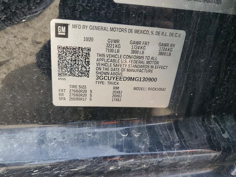 Продажа на аукционе авто 2021 Chevrolet Silverado, vin: 3GCUYEED9MG130900, номер лота: 54994426